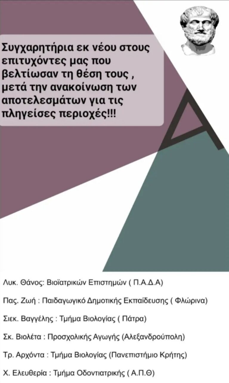 Read more about the article Συγχαρητήριο μήνυμα προς τους επιτυχόντες